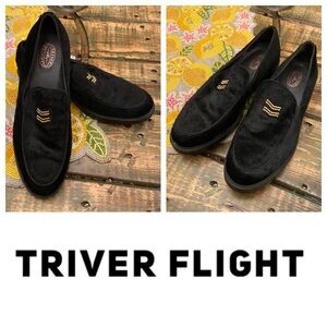 Triver Flight Black Calf Hair Military Style Flat Chunky Loafers